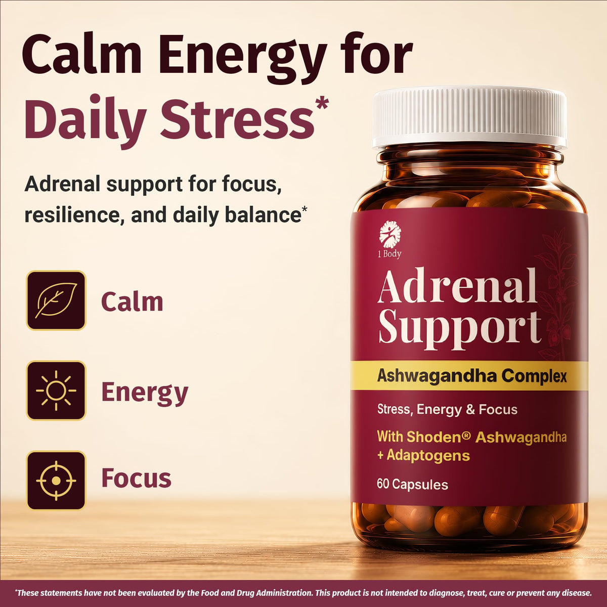 1 Body Adrenal Support Complex 3 Pack side view