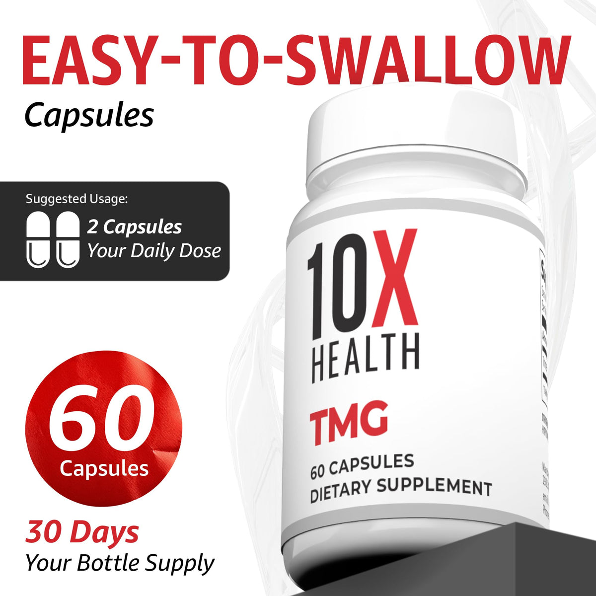 10X Health System TMG Supplements 60 Capsules on a table