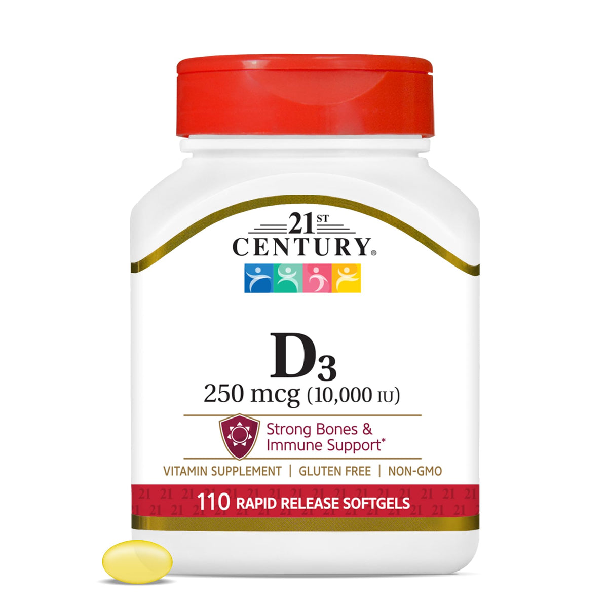 21st Century Vitamin D3 10,000 IU Rapid Release Softgels front view