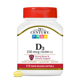 21st Century Vitamin D3 10,000 IU Rapid Release Softgels front view