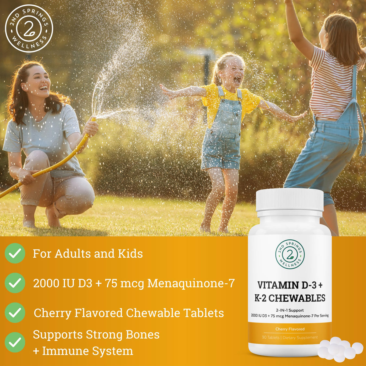 2nd Springs Vitamin D3 + K2 Chewables cherry flavour back view