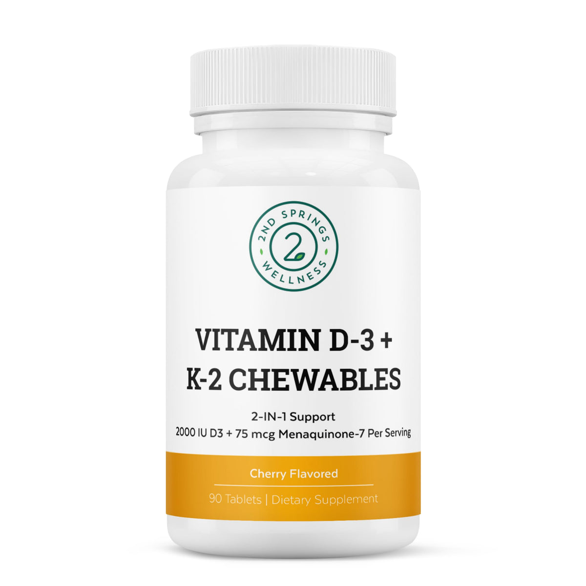 2nd Springs Vitamin D3 + K2 Chewables cherry flavour front view