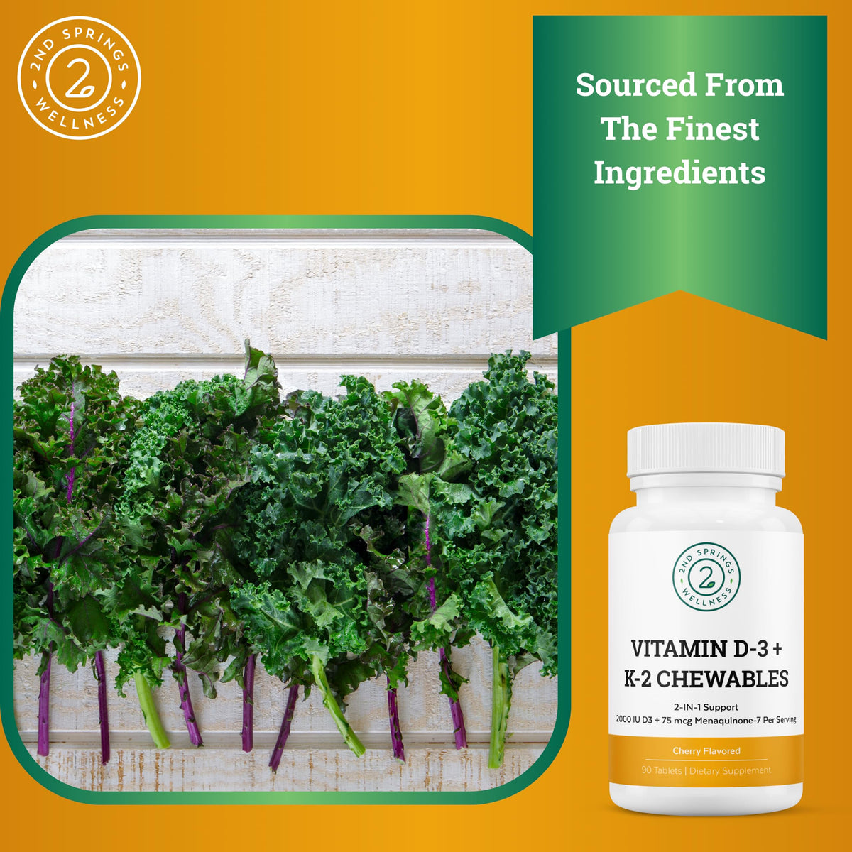 2nd Springs Vitamin D3 + K2 Chewables cherry flavour packaging