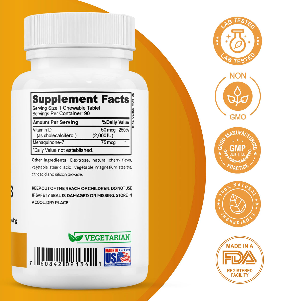 2nd Springs Vitamin D3 + K2 Chewables cherry flavour side view