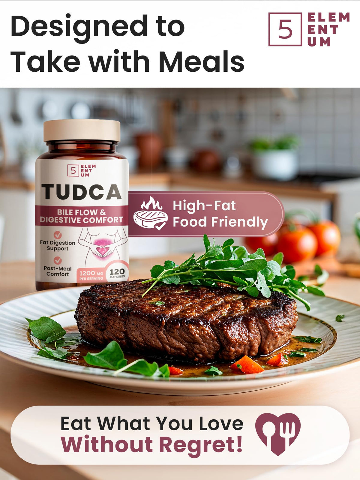 5 elementum TUDCA capsules in a hand