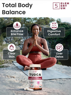 5 elementum TUDCA Supplement 1200mg on a kitchen counter