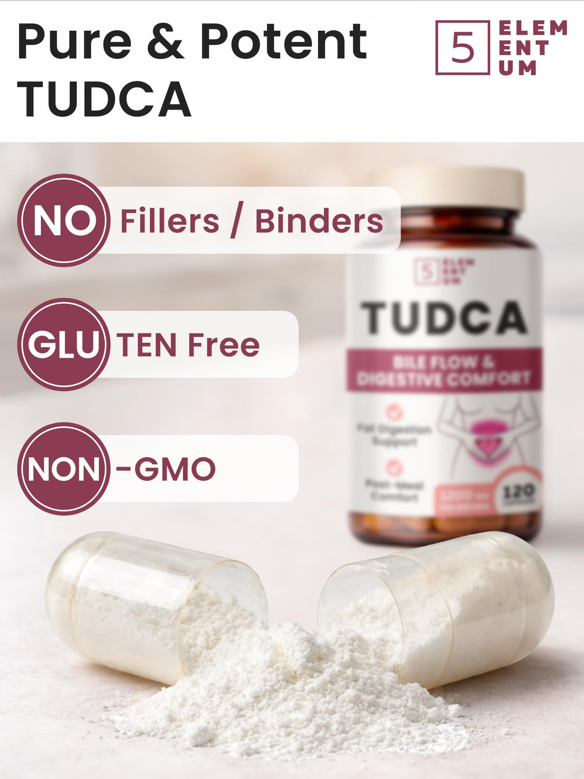 5 elementum TUDCA Supplement label details