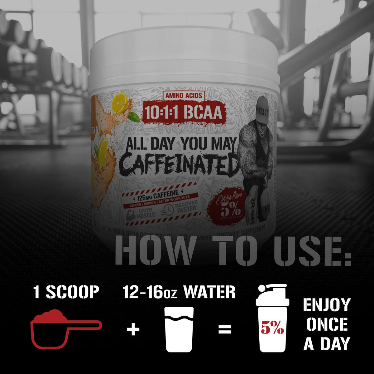 5% Nutrition AllDayYouMay Caffeinated BCAA Powder nutritional information