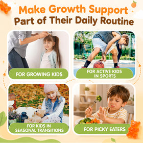 ABYSSUS Kids Height Growth Gummies with a child holding one gummy