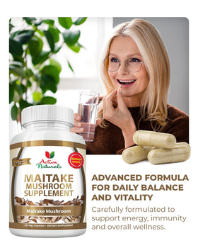 Activa Naturals Maitake Mushroom Capsules in a travel bag