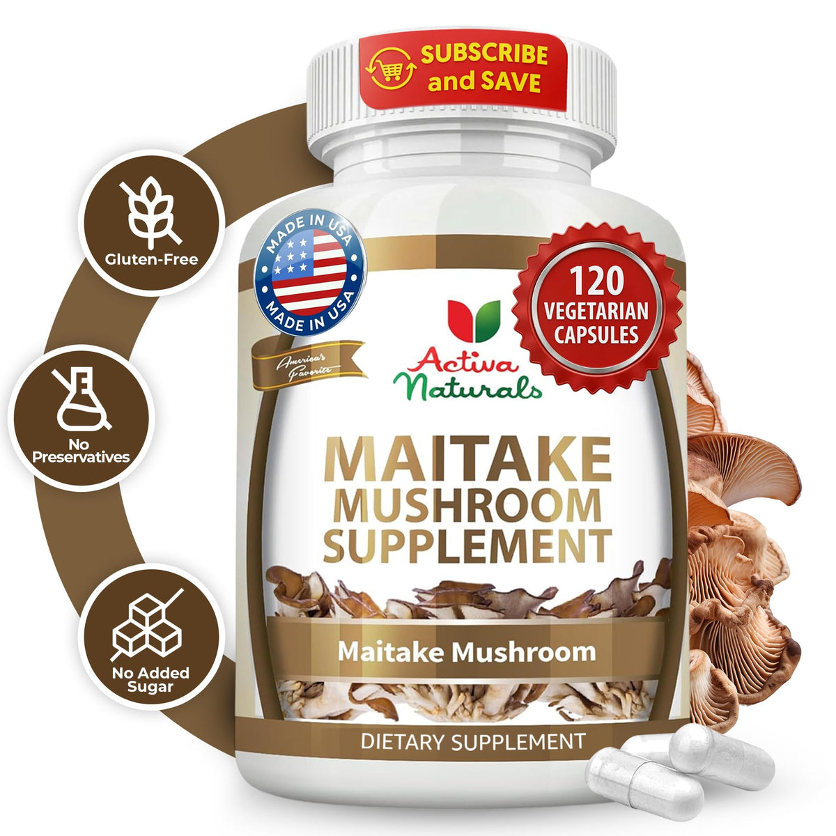 Activa Naturals Maitake Mushroom Capsules side view showing label