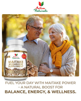 Activa Naturals Maitake Mushroom Capsules with a measuring spoon