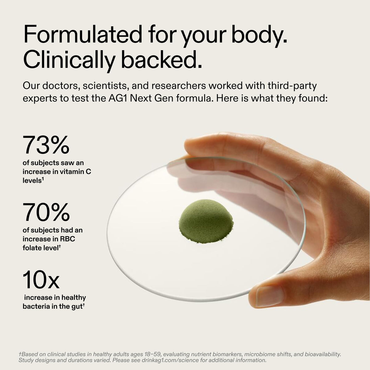 AG1 Next Gen Greens Powder mixed in a glass of water