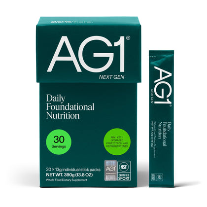 AG1 Next Gen Greens Powder travel pack front view