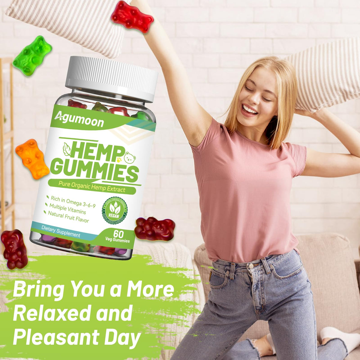 Agumoon Hemp Gummies packaging with nutritional information