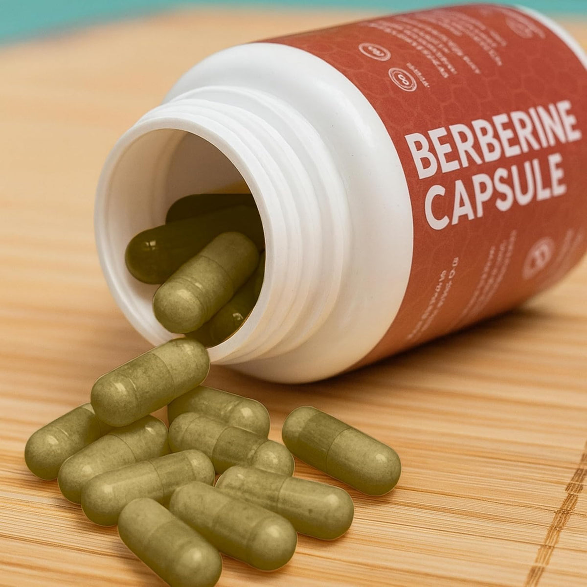 AIKOURA HERBS Berberine Complex 1350mg capsules on a wooden table