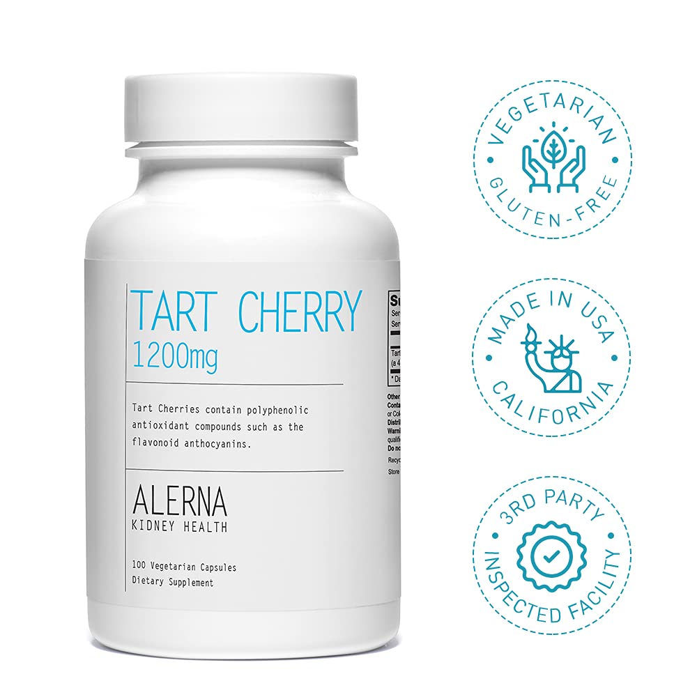 Alerna Kidney Health Tart Cherry Extract 1200 mg supplement bottle with greenery