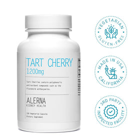 Alerna Kidney Health Tart Cherry Extract 1200 mg supplement bottle with greenery