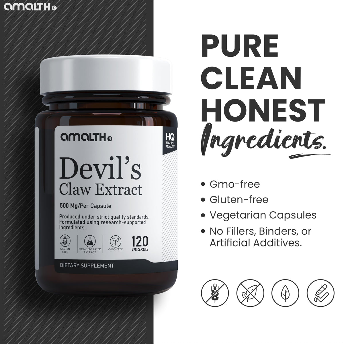 AMALTH Devils Claw Extract Capsules 500 mg lifestyle scene on a kitchen counter
