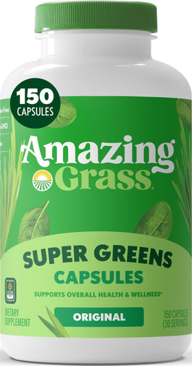 Amazing Grass Super Greens Capsules 150 Count front view