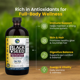 Amazing Herbs Black Seed Oil 16 Fl Oz glass bottle back view