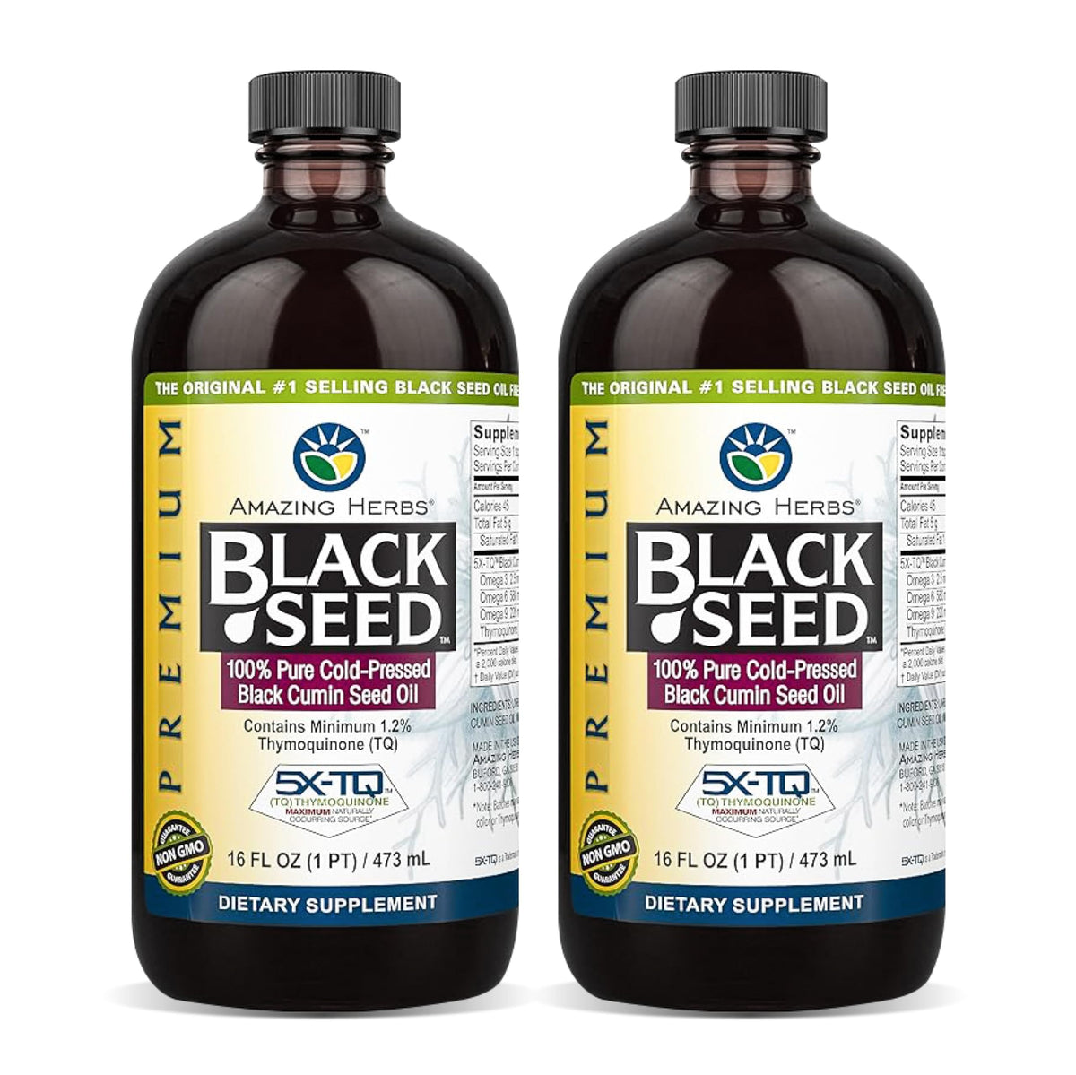 Amazing Herbs Black Seed Oil 16 Fl Oz glass bottle front view