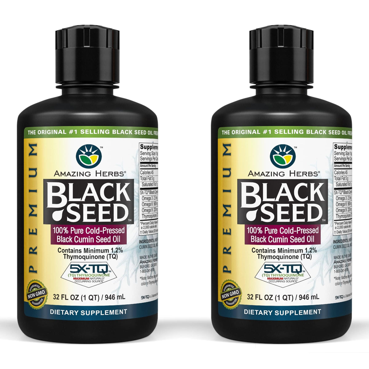 Amazing Herbs Premium Black Seed Oil 32 Fl Oz Bottle front view