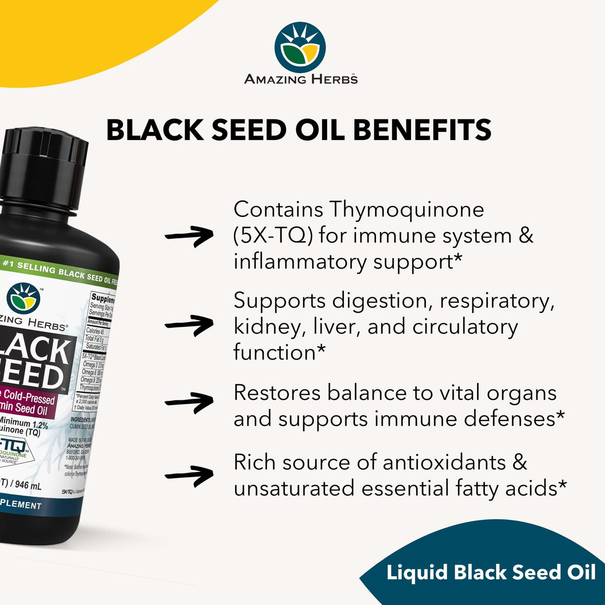 Amazing Herbs Premium Black Seed Oil 32 Fl Oz Bottle with cap