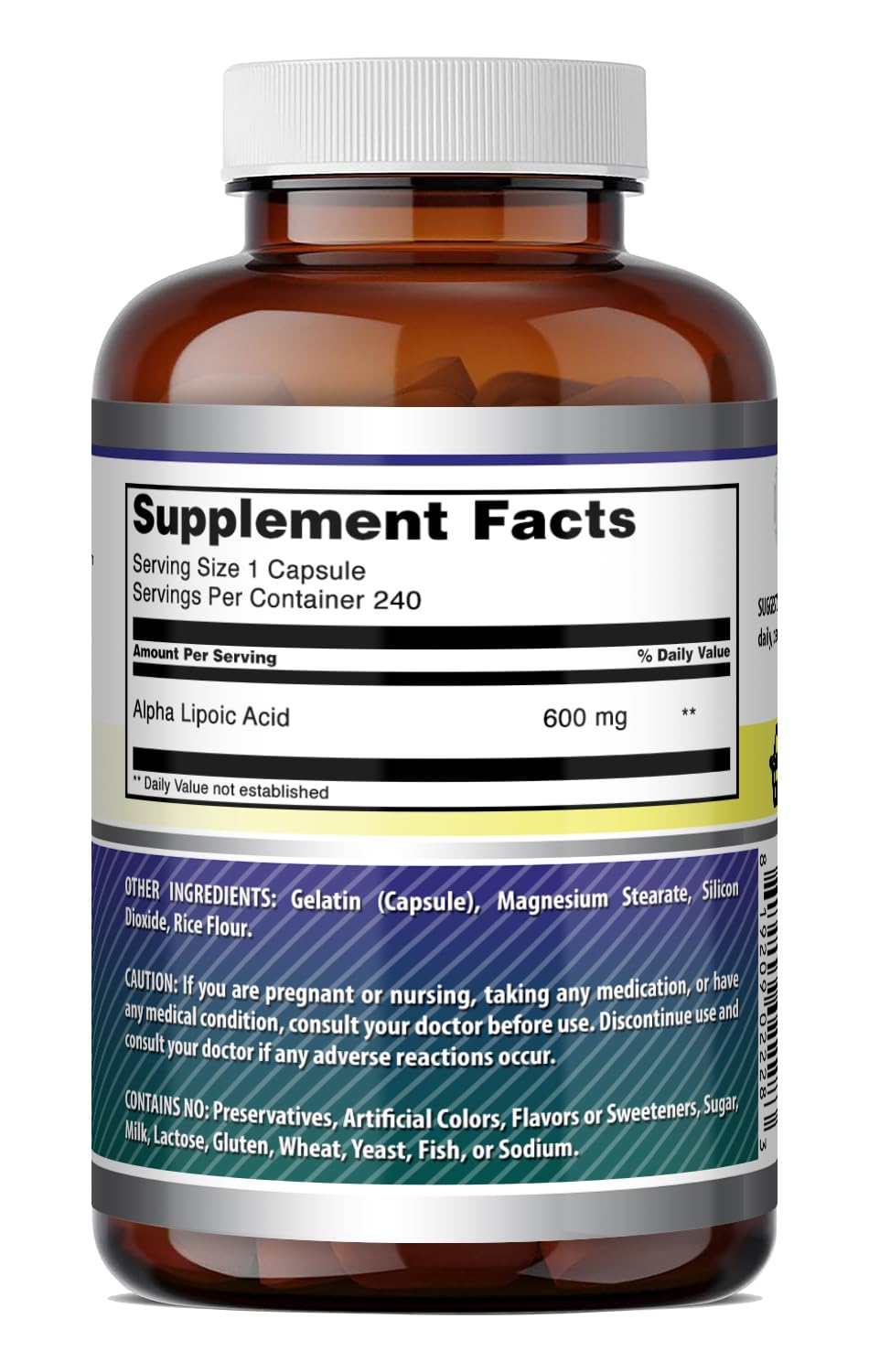 Amazing Nutrition Alpha Lipoic Acid 600 Mg capsules on a wooden table