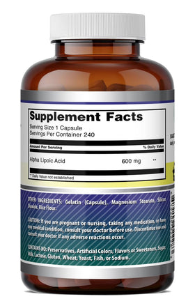 Amazing Nutrition Alpha Lipoic Acid 600 Mg capsules on a wooden table