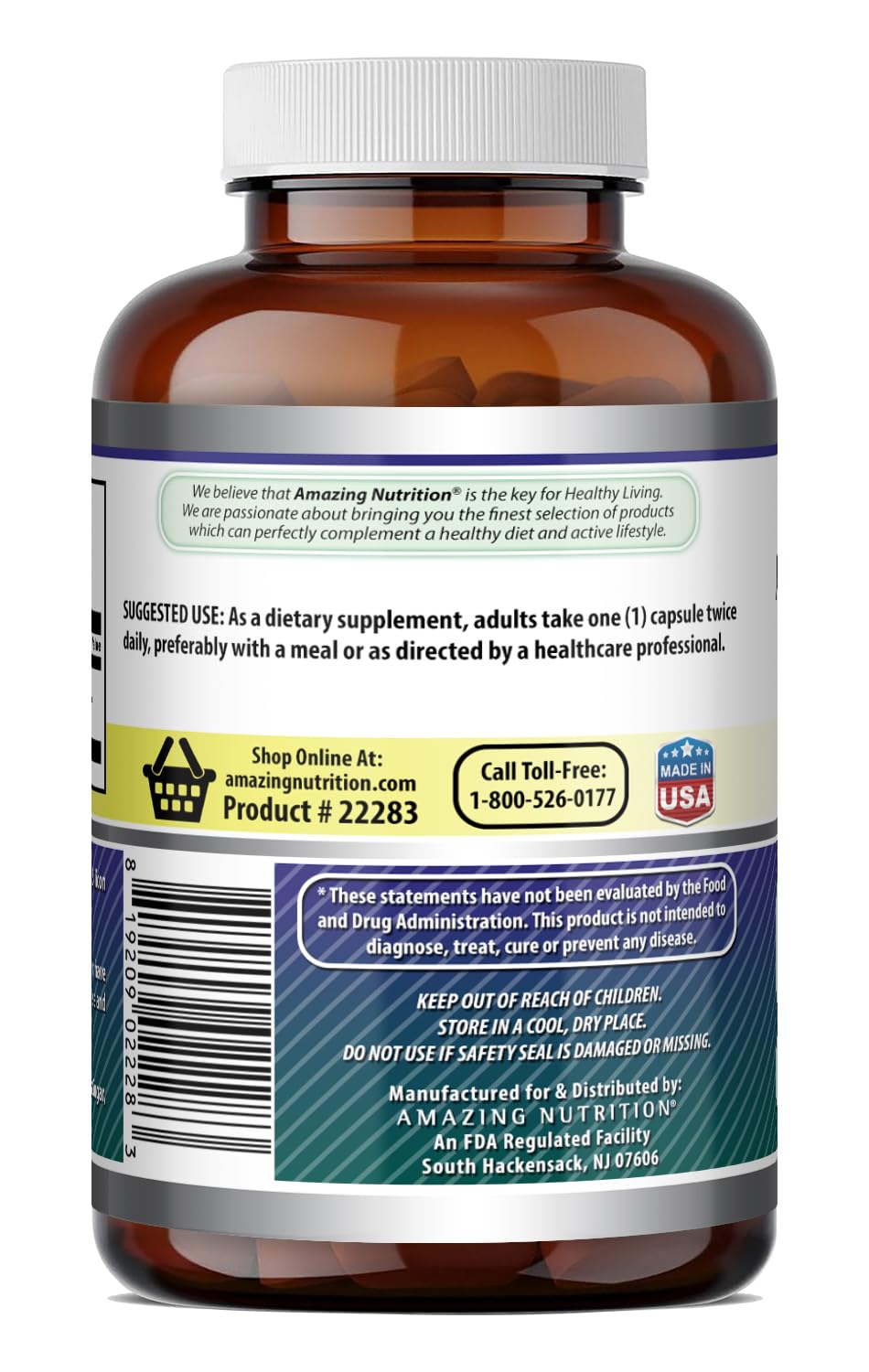 Amazing Nutrition Alpha Lipoic Acid 600 Mg capsules with dosage information