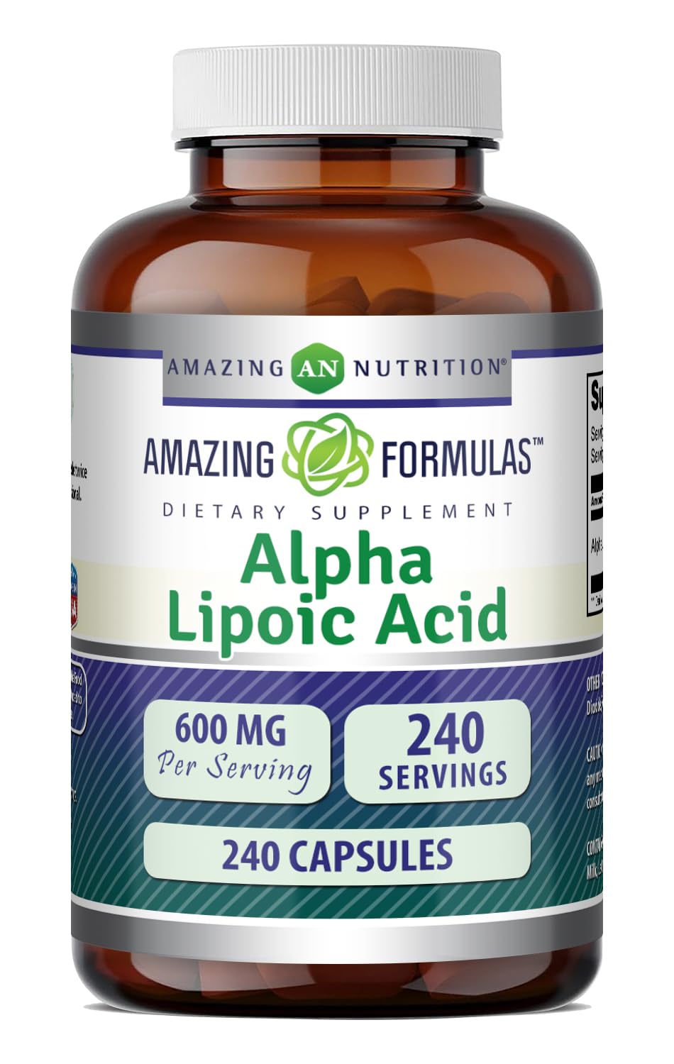 Amazing Nutrition Alpha Lipoic Acid 600 Mg supplement capsules front view