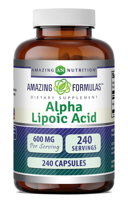 Amazing Nutrition Alpha Lipoic Acid 600 Mg supplement capsules front view