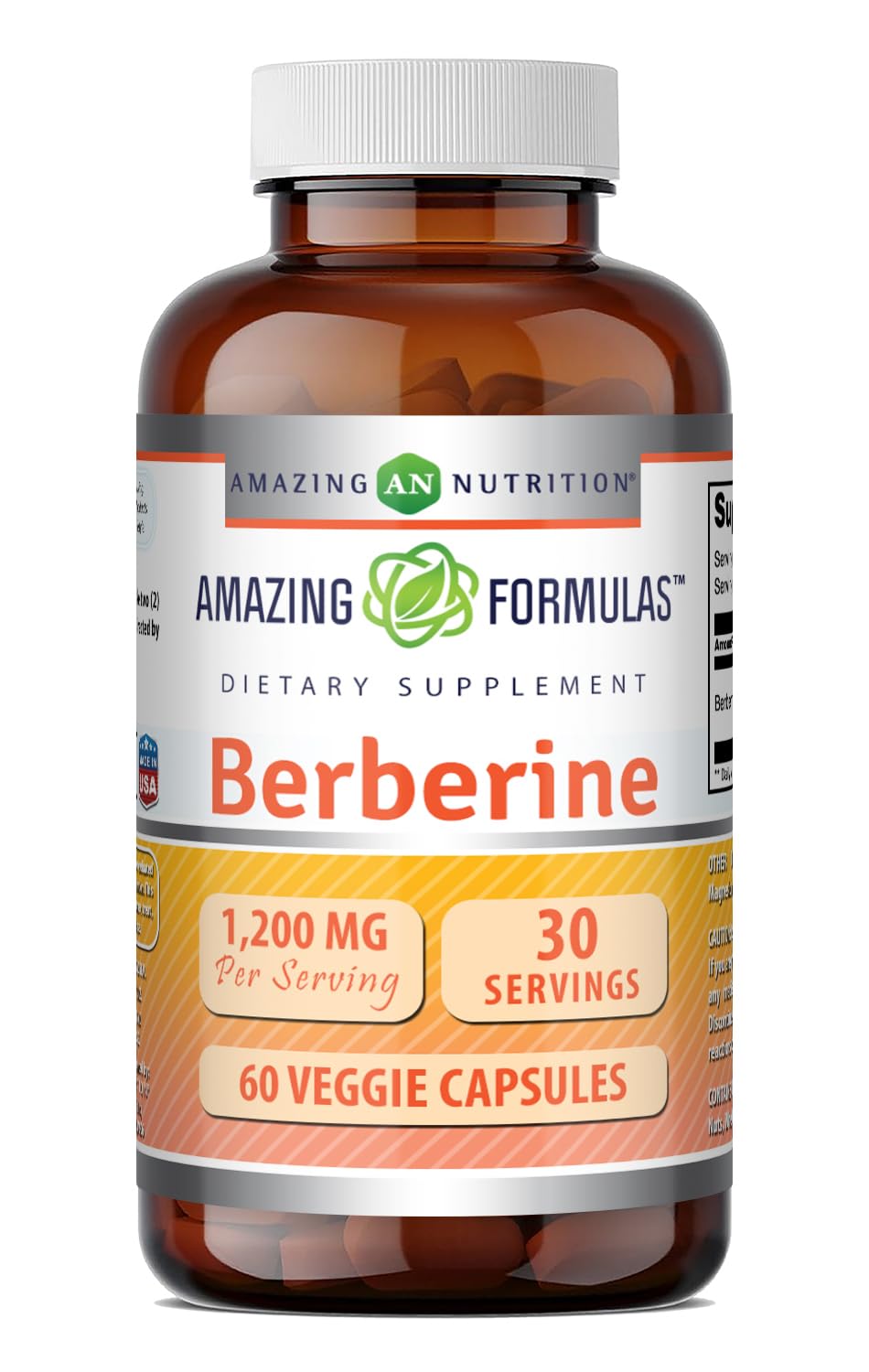 Amazing Nutrition Berberine Supplement 1200 Mg veggie capsules front view