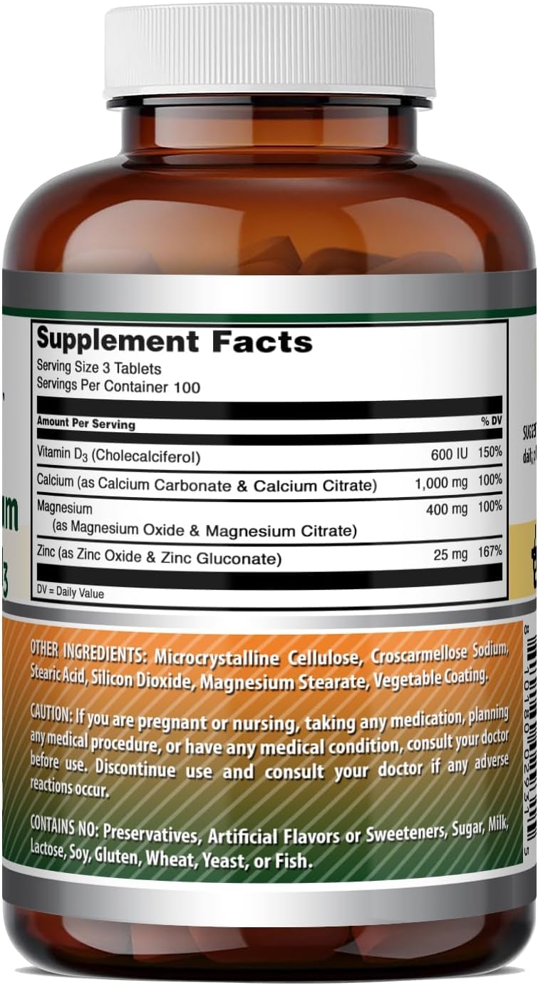 Amazing Nutrition Calcium Magnesium Zinc 300 Tablets on a wooden table