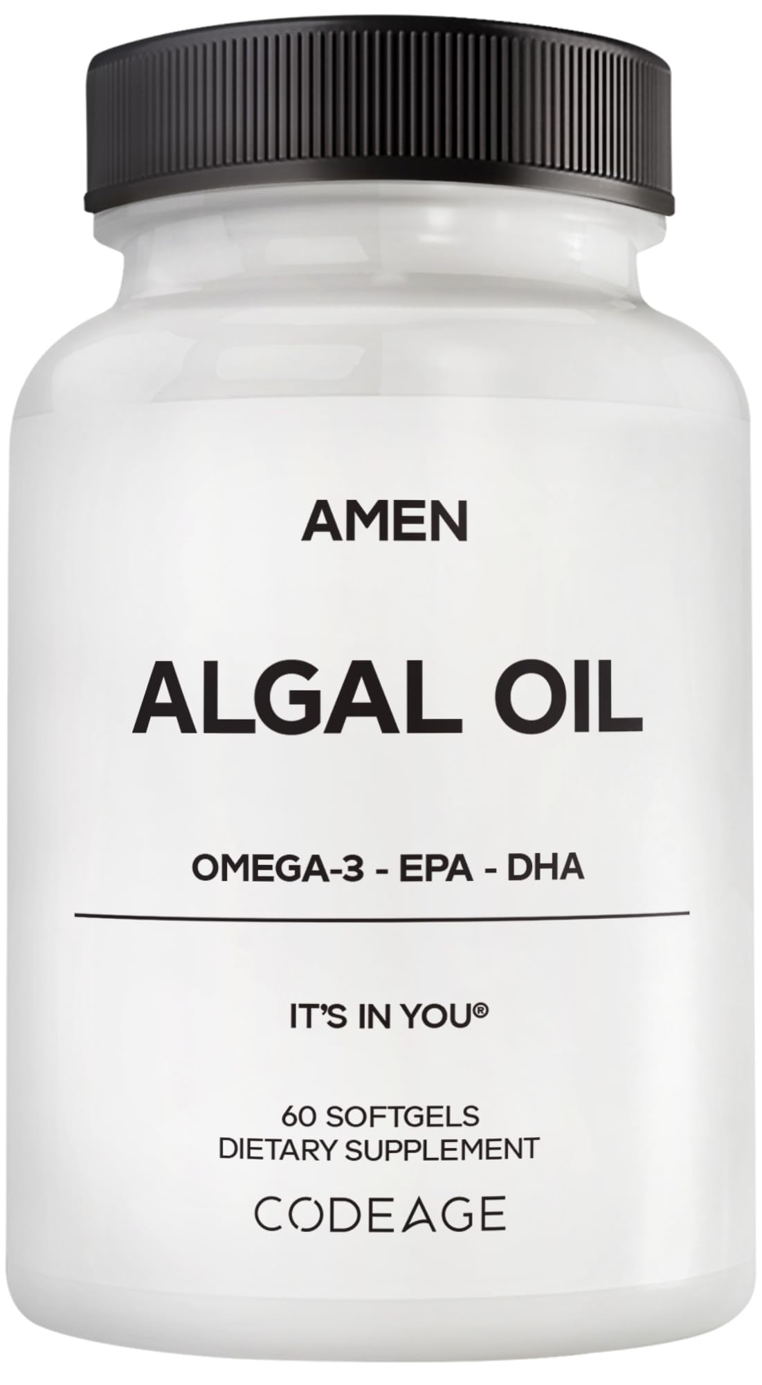 Amen Algal Oil Vegan Omega-3 Supplement 1000 mg DHA & EPA front view