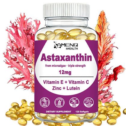 AMENQ hHEALTH Astaxanthin 12mg Softgels bottle front view