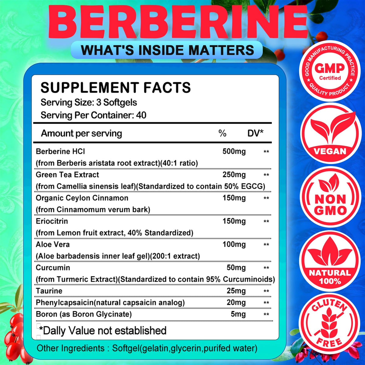 AMENQ hHEALTH Berberine Supplement softgel bottle back view
