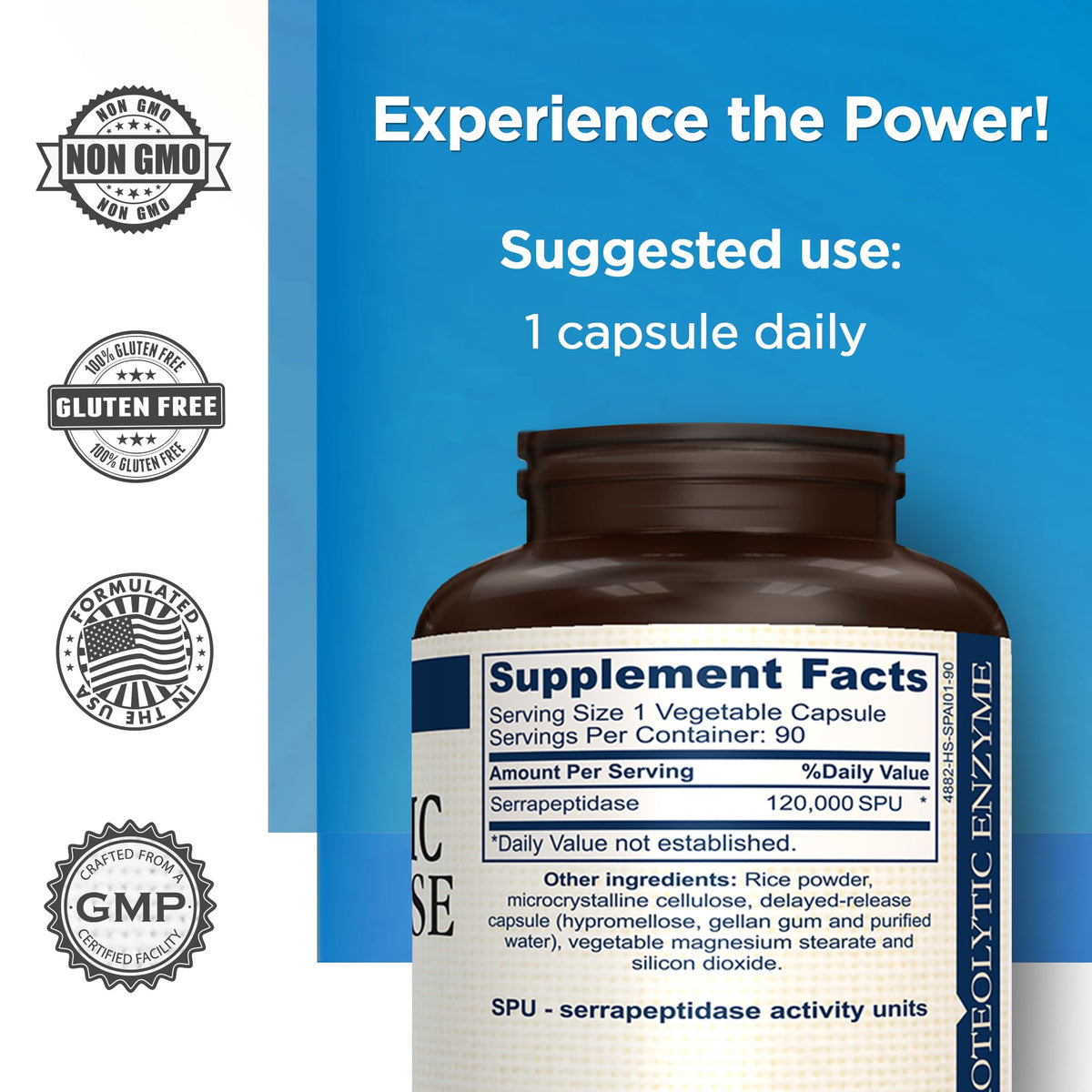 AMVILAB Nattokinase Serrapeptase Supplement back label