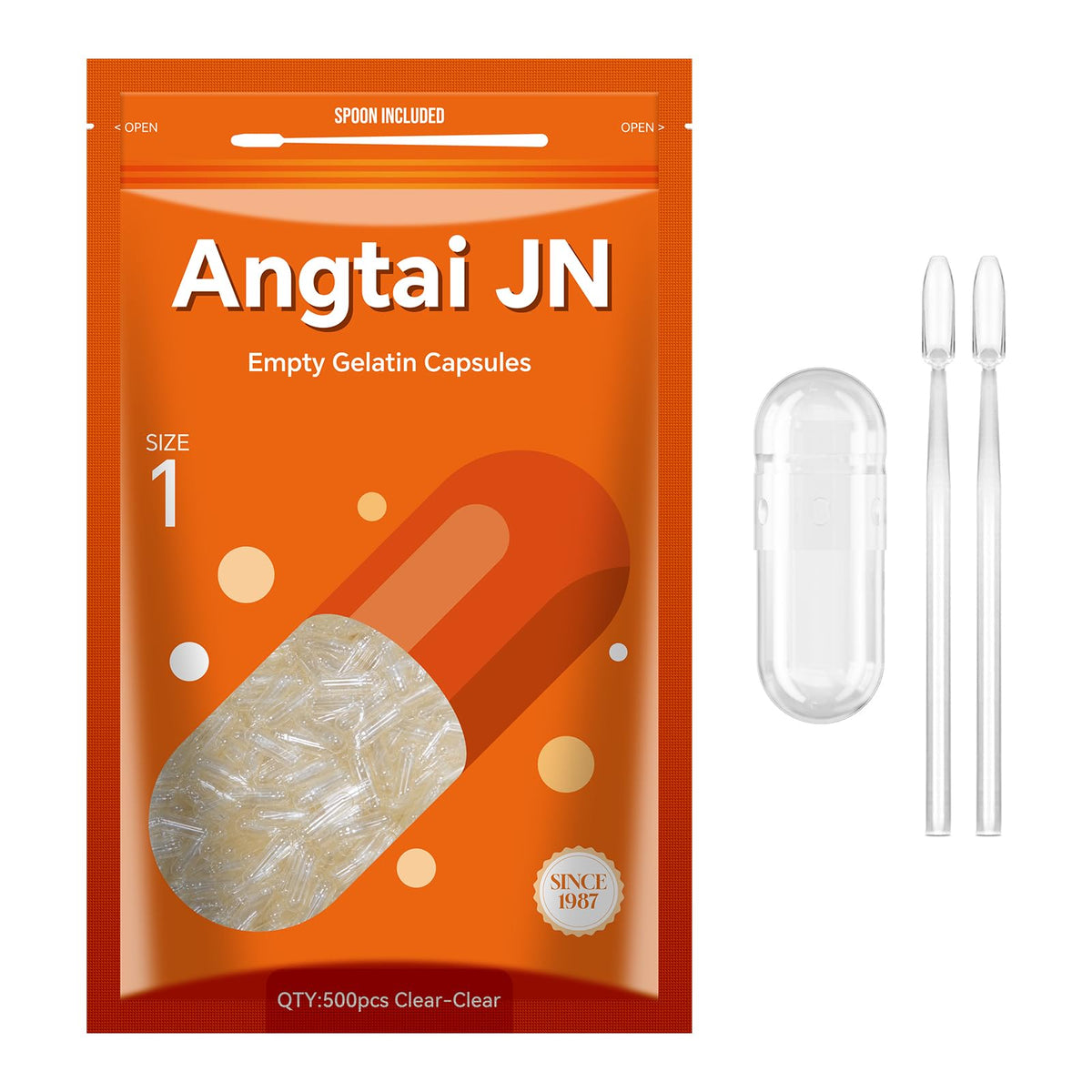 Angtai JN Empty Gelatin Capsules Size 1 500 Count front view