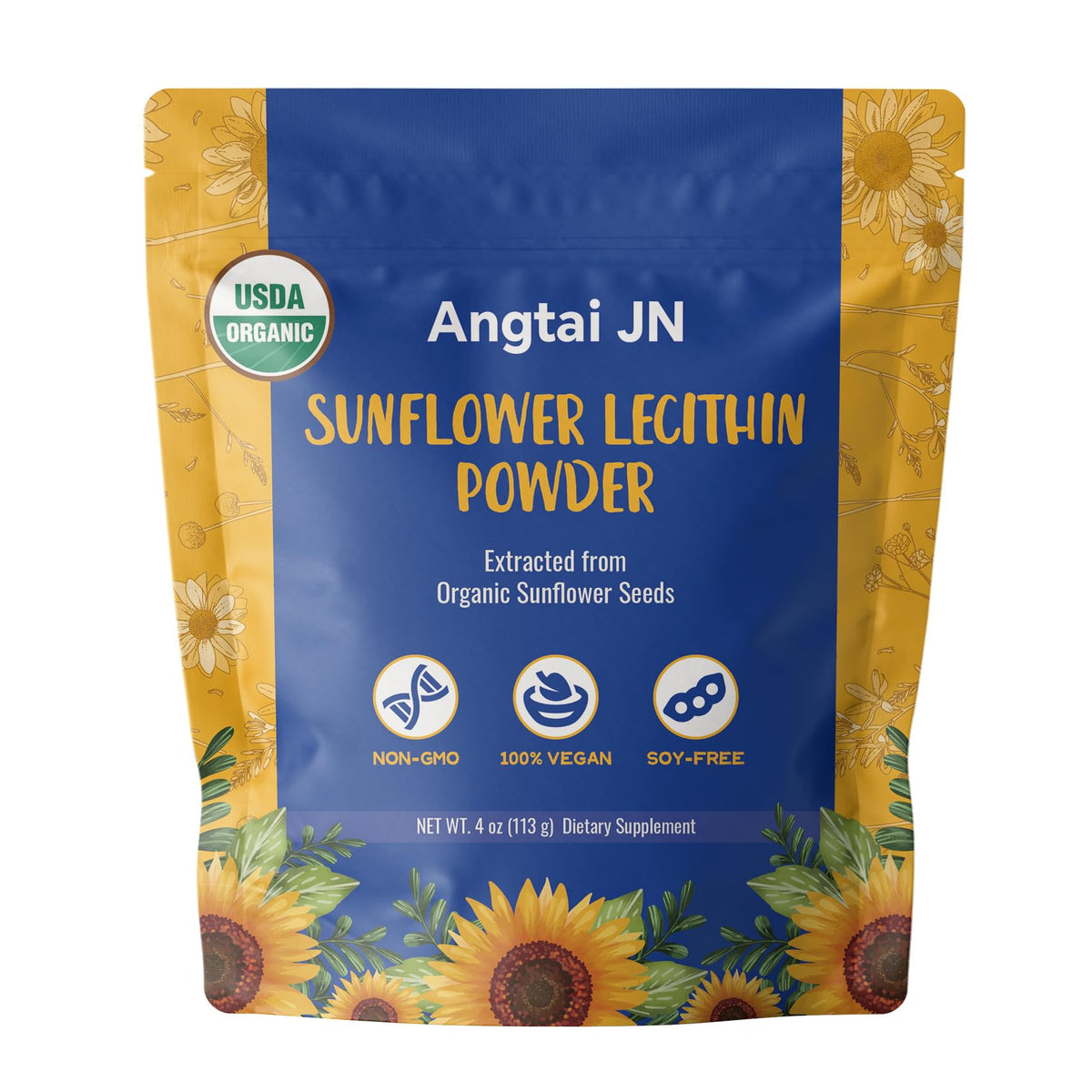 Angtai JN Organic Sunflower Lecithin Powder 4oz front view