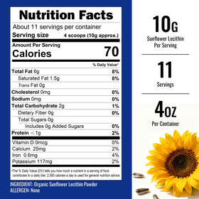 Angtai JN Organic Sunflower Lecithin Powder nutritional information