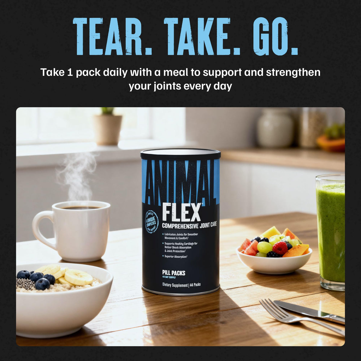 Animal Flex Joint Supplement back view with nutritional information