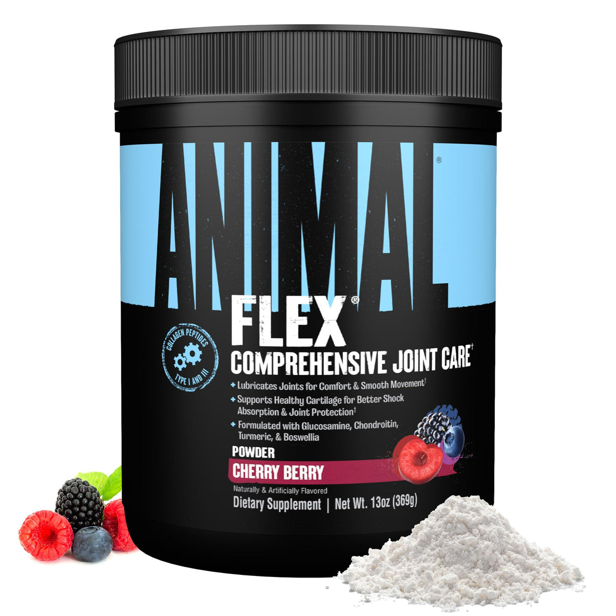 Animal Flex Powder Joint Support Supplement front view with cherry flavour