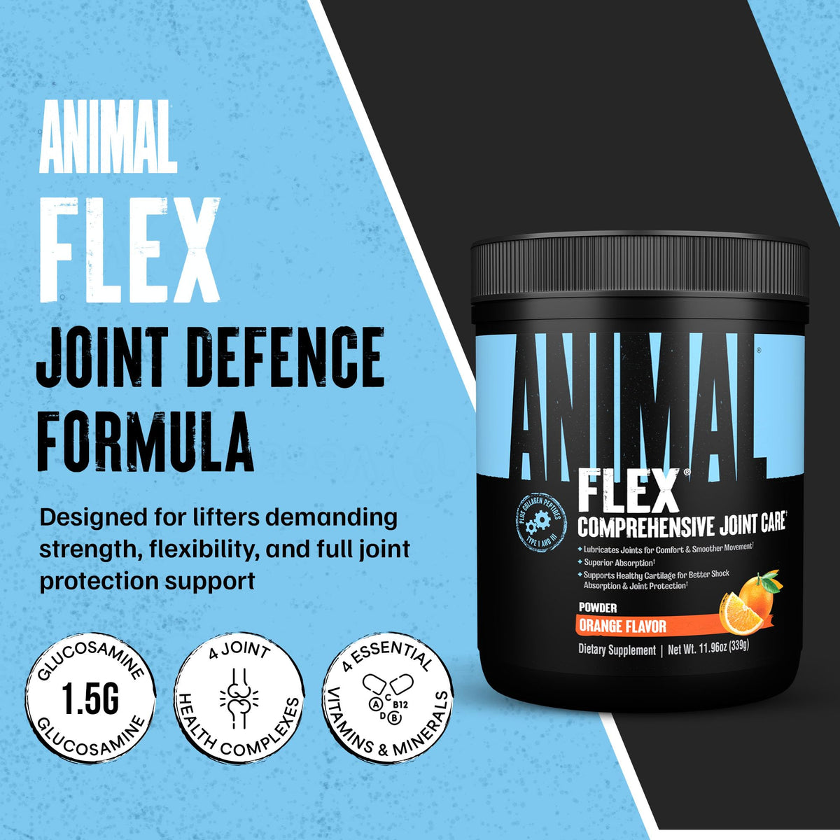 Animal Flex Powder scoop showing orange powder