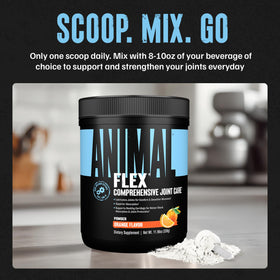 Animal Flex Powder with a glass of water for mixing