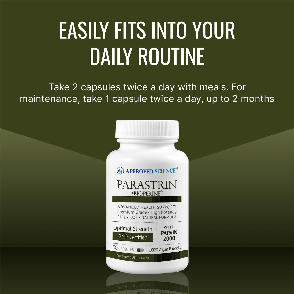 Approved Science Parastrin capsules in a lifestyle setting