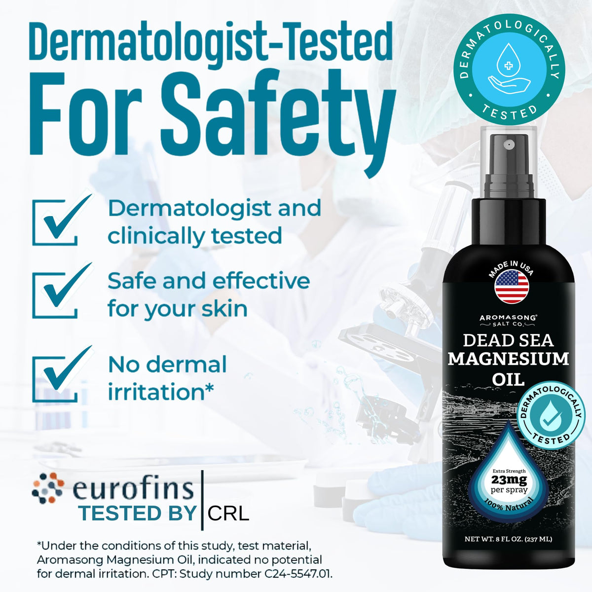Aromasong Magnesium Spray 8 Oz with a measuring cup