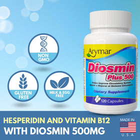 Arymar Diosmin Plus 500 supplement bottle side view