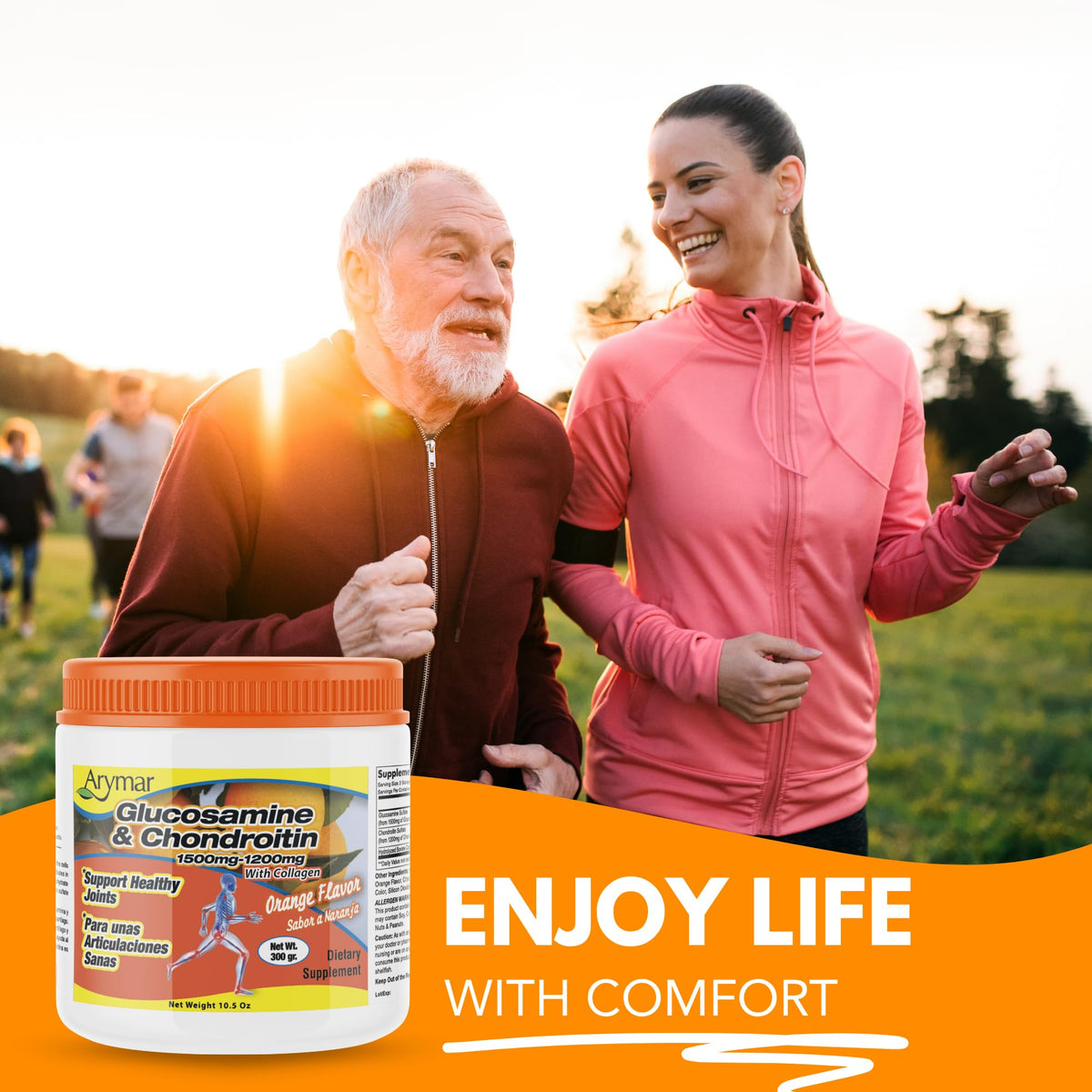 Arymar Glucosamine Chondroitin Powder 300g package on a kitchen counter